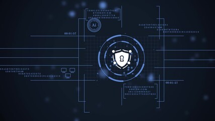 defense system with locked access protection symbol. futuristic network security interface with shield and keyhole icon. secure connection concept on cyan digital hud background.  - Powered by Adobe