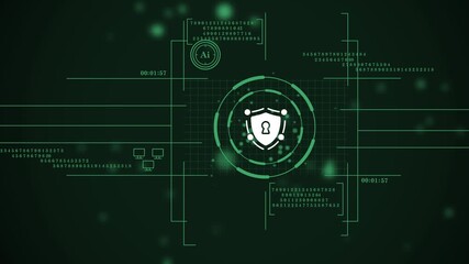 secure connection concept on green digital hud background. defense system with locked access protection symbol. futuristic network security interface with shield and keyhole icon. - Powered by Adobe