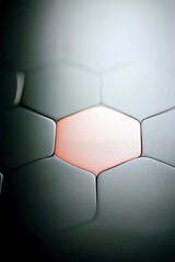 A close-up abstract view of a soccer ball's surface, featuring hexagonal panels with one pink panel illuminated.