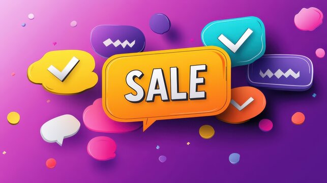 Colorful speech bubble illustration promoting big sale event