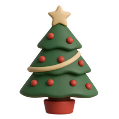 A festive ceramic Christmas tree with ornaments, star topper, and base, ideal for holiday decorations and seasonal displays.