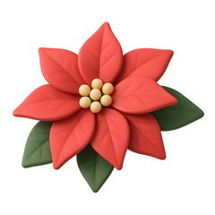 Realistic poinsettia flower with red petals and green leaves, ideal for holiday decor and festive designs.