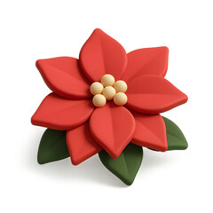A realistic red poinsettia flower with green leaves, suitable for holiday decor and festive design projects.