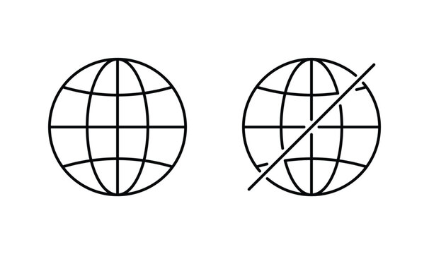 Online and offline Line Icons. Globe icon, internet connection. Vector illustration
