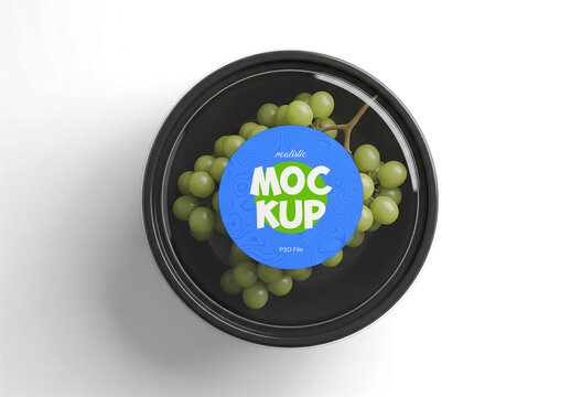 Round Plastic Food Container with Green Grapes Mockup