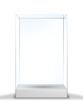 Realistic 3D glass box on teal background. Minimalist mockup with transparent background for product, branding display. Elegant reflections and soft lighting for modern, premium presentations