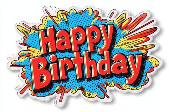 Colorful comic book style art with happy birthday message