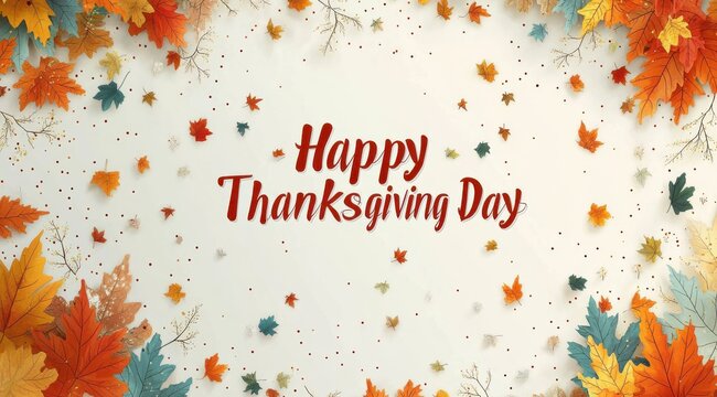 Festive Thanksgiving greeting with autumn leaves and typography