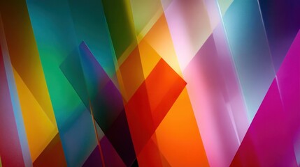 A vibrant abstract composition featuring overlapping colorful shapes and translucent layers, creating a dynamic visual experience.