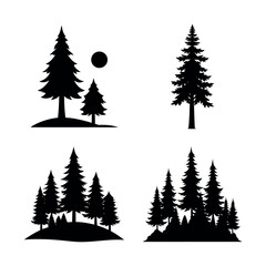 Stylized pine tree silhouettes collection for forest graphic design