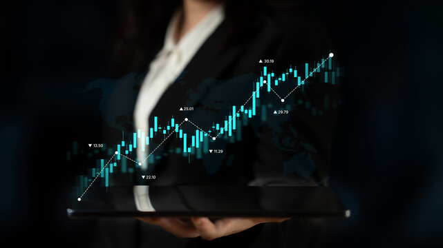 Stock market analysis with candlestick chart and price movement trend line, highlighting global financial trends, stock trading, and investment strategy insights Latch