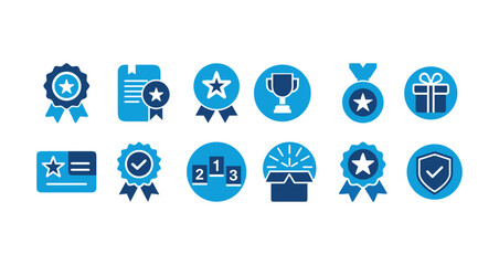 Collection of award, achievement, loyalty, and quality flat icons