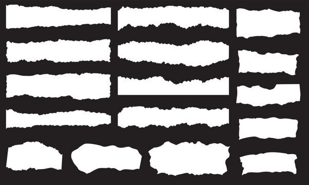 Background pieces of torn white paper, scraps of ripped teared sheets with jagged edges