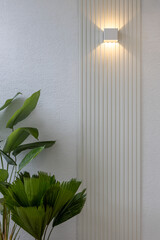 wall with panel, plants and light, balcony