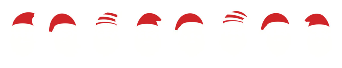 Set of cute cartoon icons with Santa Claus's face. Christmas stickers. Vector illustrationon a transparent background