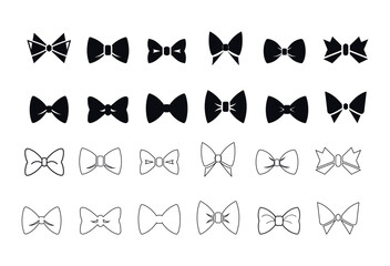 Collection of diverse bow tie designs in solid and outline styles