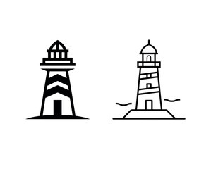 Lighthouse icon set for navigation and coastal safety design
