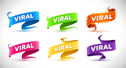 3D image Colorful Viral Ribbon Banners with Bold Typography for Social Media Promotion, Engagement, and Digital Campaigns.