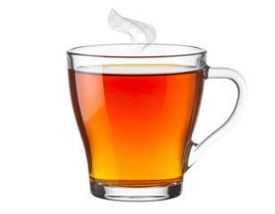 Steaming Hot Tea in Transparent Glass Cup – Front View.
