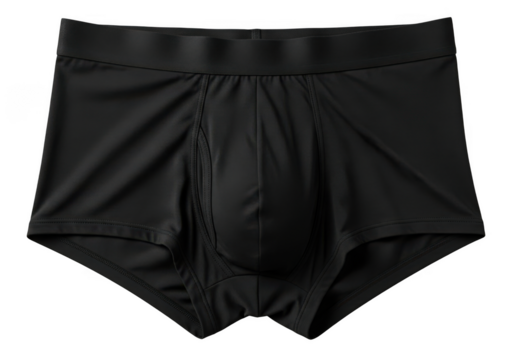 Classic black men s boxer briefs with elastic waistband isolated on transparent background