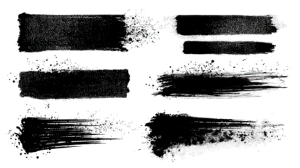 A collection of artistic brush strokes in varying widths and textures, showcasing dynamic lines and patterns.