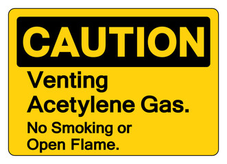 Fototapeta premium Caution Venting Acetylene Gas No Smoking No Open Flame Symbol Sign ,Vector Illustration, Isolate On White Background Label. EPS10