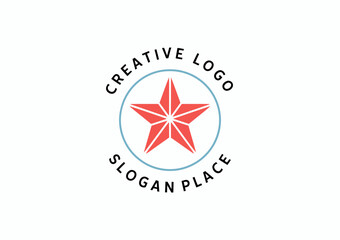 A striking creative logo design featuring a red star inside a circular border with a placeholder for a slogan, suitable for branding projects or organizations.