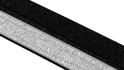 Monochrome close up of a black hook and loop fastener strip on a white background.