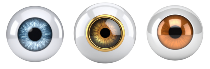 Three Realistic Human Eyes With Various Iris Colors Against Transparent Background
