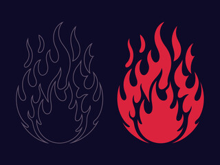 This graphic features a vibrant flame icon alongside its outline variant, symbolizing energy, passion, and creativity in a minimalist design approach.
