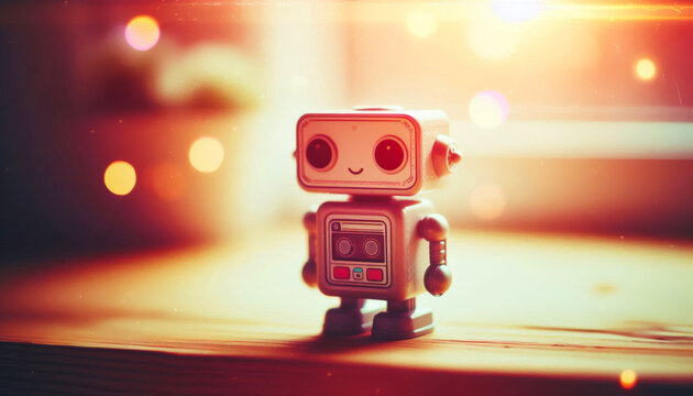 Robot Film Grain Light Leak Photography	Still photo of a simple robot subject with heavy film grain, light leaks, and analog imperfections overlaid. Retro photography aesthetic.
