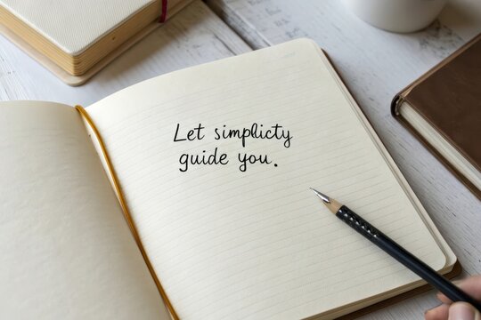 A notebook with the words Let simplicity guide you