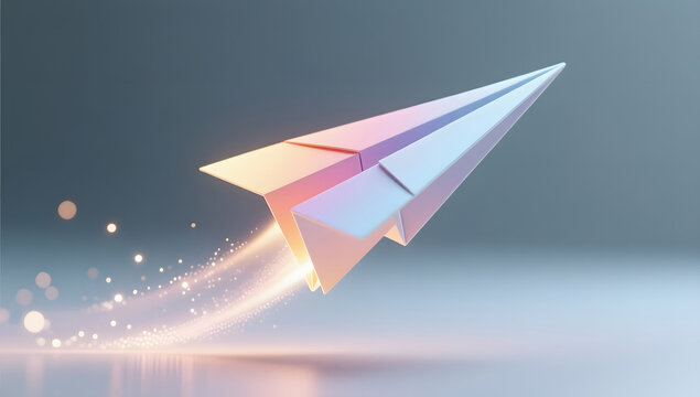 Paper plane flying symbolizes childhood dreams and direction