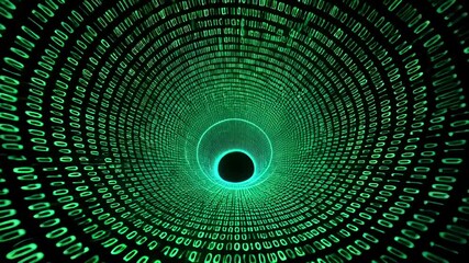 Immersive Digital Tunnel: Binary Code Data Flow Visualization - Powered by Adobe