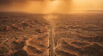 Obraz premium Drone Photography of Canyon Road Through American Southwest Red Rocks Landscape