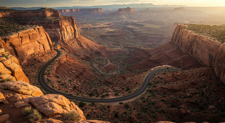 Drone Photography of Canyon Road Through American Southwest Red Rocks Landscape