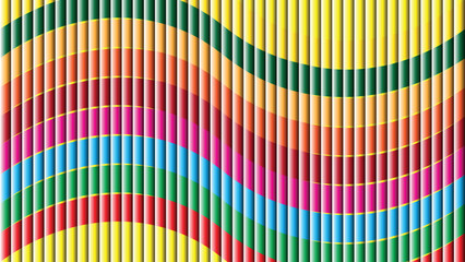 Colorful Wavy Stripe Optical Illusion Vector with Vertical Lines and Gradient Bands Glass Background