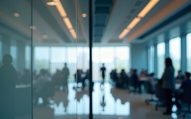 Blurred glass wall of modern business office building. High quality
