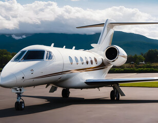 Naklejka premium Close-up of a business jet parked outside, personal jet parked on ground