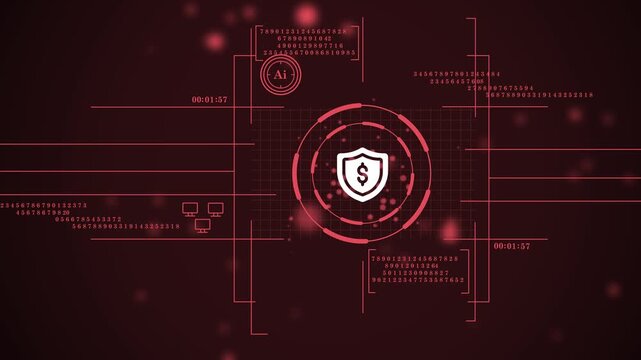 sci-fi visualization of a secure financial network. ai-powered secure payment and transaction interface. future of digital banking: high-tech hud animation. futuristic financial security protection.