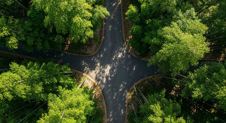 Aerial View of Misty Road Through Dense Bamboo Forest