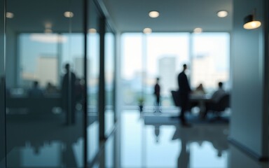 Blurred glass wall of modern business office building. High quality