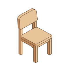 Simple Isometric Wooden Chair Icon for Basic Furniture and Interior Design