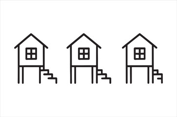 Simple black and white illustration depicting three basic house shapes in a row
