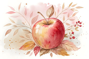 Watercolor Apple Illustration – Botanical Fruit Art Design
