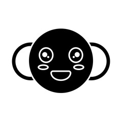 Cute black silhouette of a happy, smiling face with big eyes and round straps, featuring a kawaii style icon.