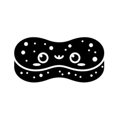 Cute Smiling Kitchen Sponge Character Icon in Black and White Silhouette Style