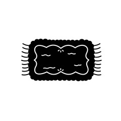 Cozy rectangular floor rug or bath mat glyph icon with tasseled edges and decorative internal pattern.