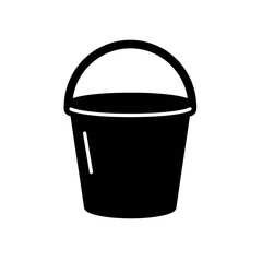 Simple black bucket glyph icon with handle, representing cleaning, water, or sand container.
