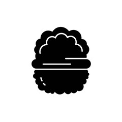 Stylized black glyph of a steamed bao bun or hamburger patty in a simple iconographic style.